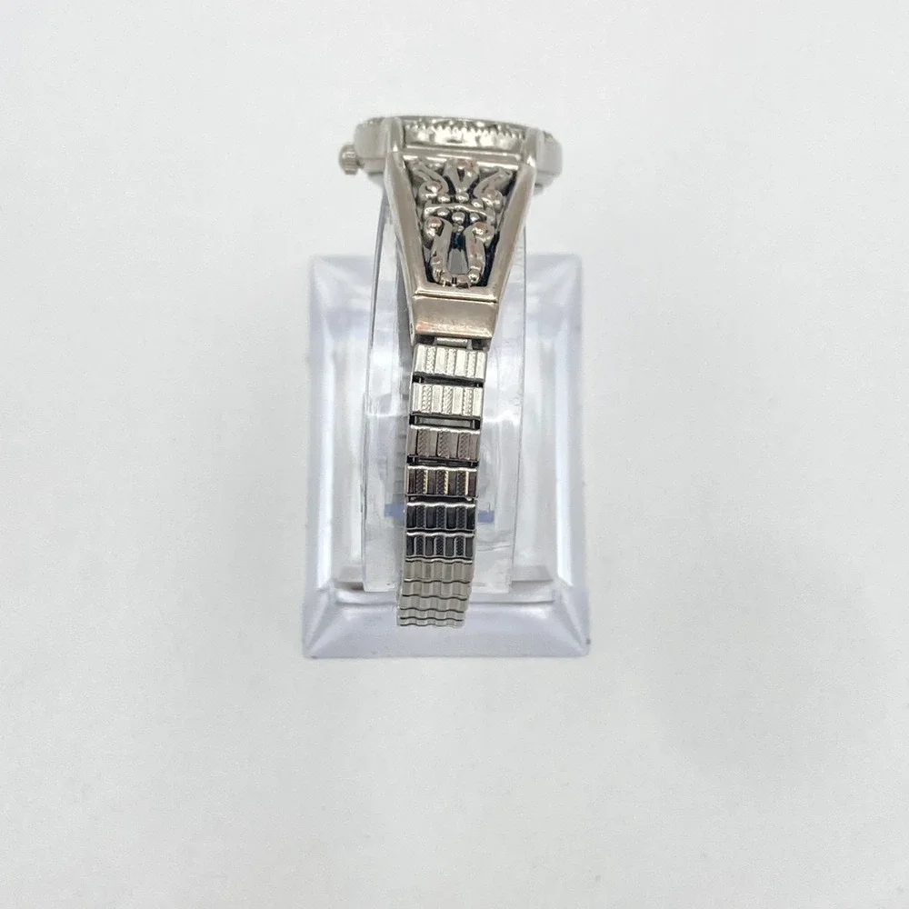 Marcasite Women's Watch Silver Tone 23mm Oval Stretch Band New Battery 6.75